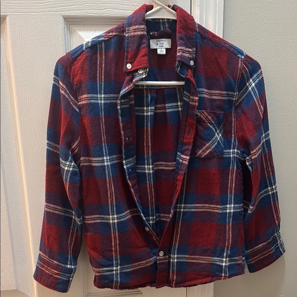 Crown & Ivy Flannel Red and Blue Plaid Shirt